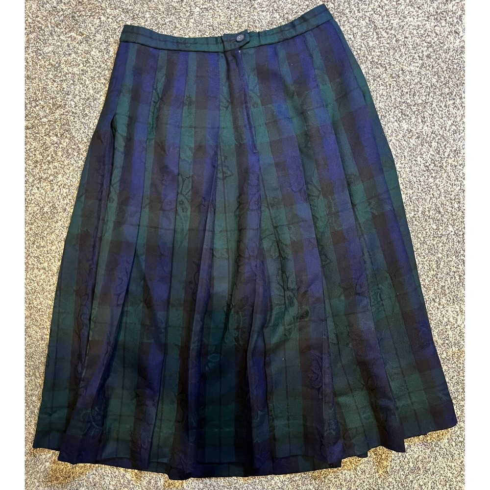 Vintage Pendleton Skirt Womens Petite 12 Green Striped Wool Pleated Midi USA - Picture 5 of 12